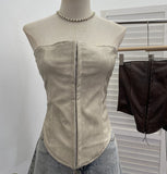 Real Shot Pu Skin Hook Buckle Bra Vest Bare Back Wearing Rope With Sexy Tight Bra Short Small Coat 1350