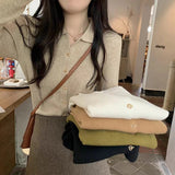 Designing A Small-Sized Collar Long-Sleeved Knitted Shirt Women 2026 Spring And Autumn Pure Color Shirt Bottom Sweater