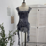 2025 New Summer Dress Vietnamese Niche Hottie Lotus Side Ribbon Sling Vest Short Top 1287