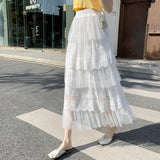 Spring And Summer New French Lace Splicing Wave Point Super Fairy Mesh Dress Embroidered Cake Half-Dress Korean Women's Dress