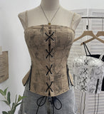 Punk Dizzling Print With Chest Pads With Rope Tie Slings Zipper Open Fork Short Top 6230