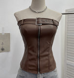 Real Shooting Spice Girls High-End Pu Leather Tector Locomotive Wind Wrapped Bra Vest Sleeveless Top Tide 1986