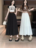 Casual Comfort French Tian Silk Linen Blending Feeling Tight Waist Half-Body A Skirt Umbrella Skirt With Belt