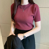 2026 Spring And Summer New Short-Sized Ice Cream Blouse Inside The Bottom Shirt Short-Sleeved Knitted Shirt Woman