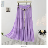 French Gentle Holiday Wind To Close The Belt Half-Dress Woman Summer 2025 Fold Loose Age-Down Feeling Big Swing Skirt
