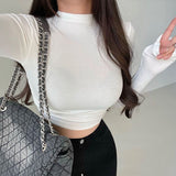 Slim Bottom-Up T-Shirted Hot Girls Half-High Collar In The Wind Autumn New Elastic Strength Thin High Waist Short Inside The Top Woman