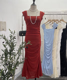 Real Shoot ñÞÖåÍø ¶ÖåÍø Side-Shoulder Vest Dress With Hip Slimming Long Dress With Inner Lining 8831