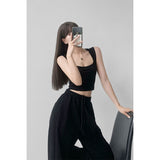 Summer New Generous Tie Sling Vest Commuting Slim Thin Open Umbilled Collar Collar Sexy Blouse Woman