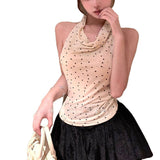 2025 Splicing Beauty Back Collar Hanging Neck Vest Female Summer Wave Point Repair Inside Sweet Hottie Sleeveless Outside To Put On Clothes