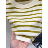 Striped Knitted Short Sleeve Fresh Sweet Simple Design Small Top Lady 2025 Summer New Fashion