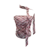 Printed Mesh Ribbon With Chest-Plate Waistcoat With Chest Cushion Anti-Slip Strip Foldless Sleeveless Top 8166