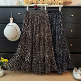 French Fashion Texture Leopard Print Yarn Skirt Women Autumn 2025 Niche High-Waist A Word Loose Big Swing Skirt