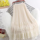 Half-Body Skirt 2025 Spring Korean Version Of The New High-Waisted Lace Splicing Mesh Dress Female 100-Folded Skirt A-Word Long Skirt