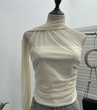 Real Shooting Mesh Ribbon Hanging Neck Folded Sleeveless Top Babes Two-Wearing Design Wrapping Bras 1125