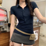 Silk POLO Shirt Hottie Body Short-Sleeved T-Shirt Girl 2025 Summer New Niche Design Pure Desire Top