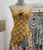 Star Embroidered Babes Style Print Tector Tector Tector Tector Vest Ribbon Short Sleeveless Top 1290