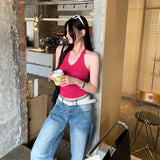 Pure Hot Girl V-Neck Hanging Neck Knitted Sling Vest Women Summer 2026 New External Wear Bare Back Small Top