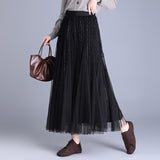 Wave Point Two Sides Wearing Mesh Dress 2025 Autumn Loose Waist Hanging Skirt Casual Skirt Casual Skirt