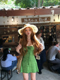 French Retro Holiday Texture Green Sling Dress Short Skirt Women's Summer New Seaside Bra Skinny Dress