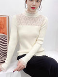 Half-High Collar Lace Sweater Lady Knitted Knitted Autumn And Winter New Blouse Fashion Bottom Shirt