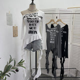 Real Shooting Guangzhou Women's Hottie Irregular Ribbon Shoulder-Swear Long-Sleeved T-Shirt Top 8105