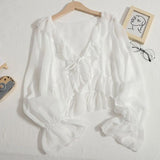 2025 Summer New Little Fairy Knitted Cardigan With Horn Sleeves Translucent Sunscreen Long-Sleeved Woman