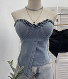 Vintage Denim With Chest Pads In The Ear Of Irregular Body Repair Brat Vest Short Sleeveless Top 2861