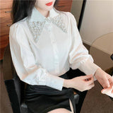 2025 Spring Dress New Temperament Heavy-Weight Industrial Hand Nail Beads Long-Sleeved Shirt Women's French Loose Blouse Tide