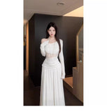 French Pure-Willed Shoulder-Length Lanky Dress Dress Woman 2025 New Autumn And Winter Design Feeling Waist Thin Bag Hip Skirt