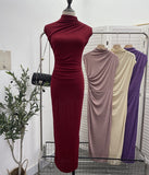 Ceclent Unique Dress With Thin Folds And Hips High-Collar After The Opening Of The Fork Dress 8858