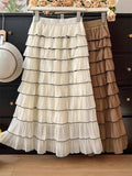 New French Lotus Leaf Side High-Waist A-Word Folded Layer Cake Skirt Female High-End Temperament Half-Body Skirt