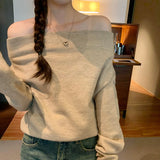 French Lazy Wind Word Loose Knitted Bottom Shirt Women's Autumn And Winter 2025 New Thin Thin Shoulder Sweater