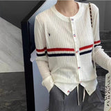 2025 Autumn And Winter New Women's Design Feel Cardigan Sweater Female Hit Striped Ocean Gas Age Cut-Down Knitting Top