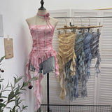 Real Shot Dizzling Mesh With Non-Slip Strip Irregular Lotus Leaf Side Belt Hem Elastic To Apply Chest Vest Woman 8177
