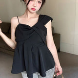 Twisting Design Irregular Sling Vest Women's Summer Babes Folds Short Blouse Chic Shirt