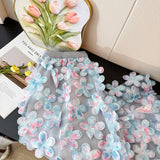 French Romantic Style Three-Dimensional Flower Mesh Splicing Half-Dress Woman Autumn High-Waist A Word Loose Big Swing Skirt