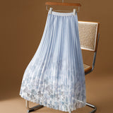 High-Quality Printing Mesh Dress Women's Spring And Summer 2025 New Broken Flower Yarn Skirt In The Long-Singed A-Word 100-Fold Skirt