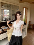 French Retro Lotus Side Short-Sleeved Shirt Woman 2026 Summer New White Chic Waist Thin Shirt Top