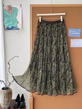 Korean Retro Relaxation Net Yarn Cashew Flower Half-Dress Girl Spring And Summer Retro Lazy Big Swing A-Word Skirt