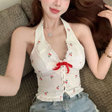 2025 Spice Girls New Summer French V-Neck Hanging Neck Cherry Dress Skirt Open-Back Slings