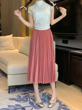 Fashion Simple Multi-Color New Bony Skirt Skirt Women High Waist Thin Solid Color Hanging Long Folded Skirt
