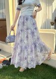 Korean New French Style Wears Advanced Temperament To Reduce The Age To Show Thin Purple Broken Flower Skirt