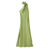 2025 Autumn New Women's Fashion Simple Ribbon Hanging Neck-Laught Dress