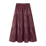 In The Autumn Of 2025, The New Folded High-Waisted 100-Folded Skirt Women's Leather Skirt Texture Of A Niche Pressure Folded Umbrella Skirt