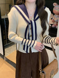 French High-End Butterfly Buckle Navy Collar Collar Threfum Sweater Women's Autumn And Winter 2026 Design Sense Of Small Knitted Cardigan