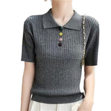 Loose Large Plate-Type Twist Rope Poolo Collar Knitted Shirt T-Shirts For Girls In Summer Thin Thin Short Cash