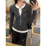 2026 Early Spring Lazy High Sense Unique Fake Two Long-Sleeved Knitted Shirt Women Early Autumn Wearing Small Tops