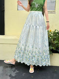 New Broken Flower Sweet Heavy Industry Embroidery Print Collection Waist Lanky High-Waist Fairy Skirt A-Word Half-Body Skirt