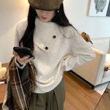 Korean Design Buckled High-Necked Long-Sleeved Knitted Shirt Women's Autumn And Winter 2025 New Loose Lazy Wind Cover Head Sweater