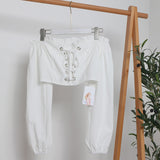 Trending Rope With Bow Long-Sleeved Shirt Ultra-Short Collar Blouse 8885